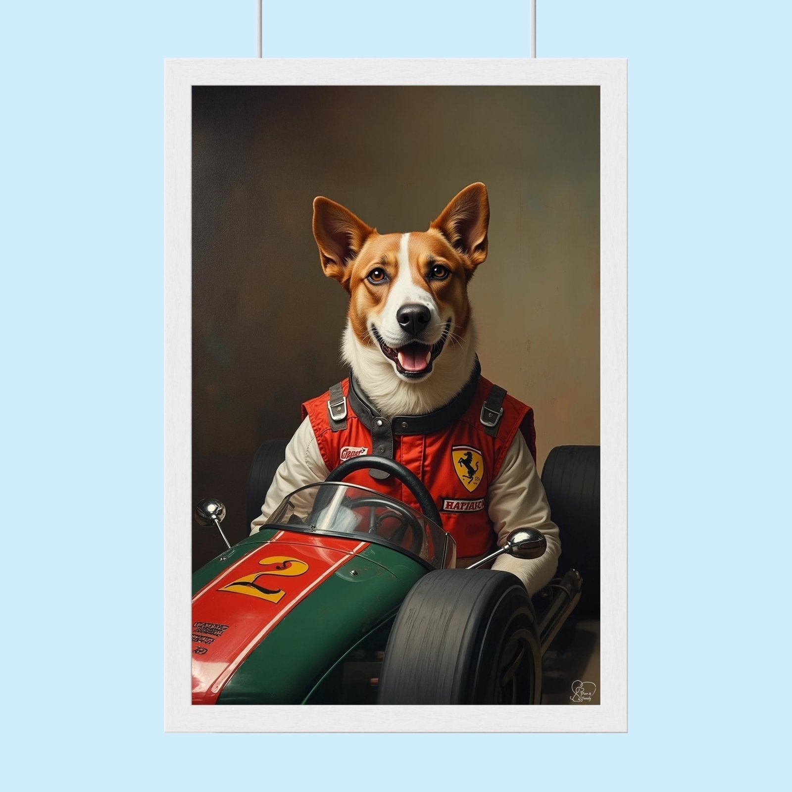 Custom Racing Car Driver Pet Portrait – Personalized Pet Artwork - 1 Pet - Furr and Family