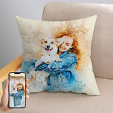 Custom Colorful Pet Portrait Square Pillow, Hand Drawing Dog Memorial Gift for Pet Owners