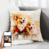Custom Colorful Pet Portrait Square Pillow, Hand Drawing Dog Memorial Gift for Pet Owners
