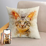 Custom Colorful Pet Portrait Square Pillow, Hand Drawing Dog Memorial Gift for Pet Owners
