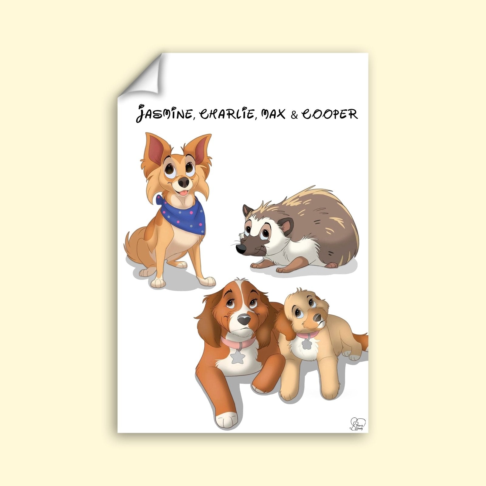 Disney Pet Art Style - Custom Pet Portrait - Disney Pet Portrait - 1 Pet - Furr and Family