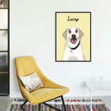 Custom pet portrait in Disney cartoon art style featuring a dog or cat with large expressive eyes and animated features