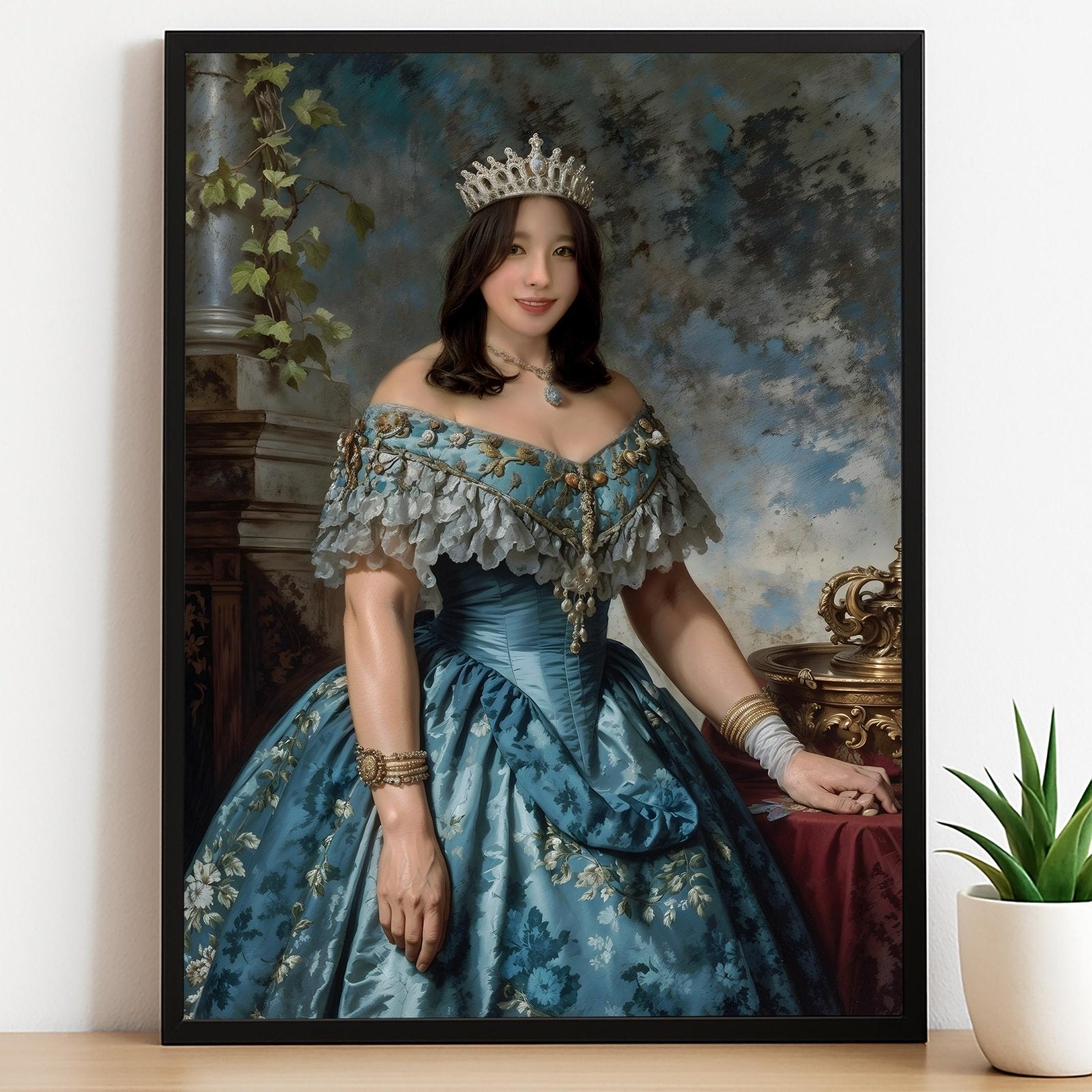 Elegant Teal Renaissance Queen Portrait - Human Portrait - Female - Furr and Family