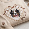 Custom Pet Portrait Sweatshirt with Heart Locket & Coquette Bow