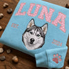 Custom Pet Portrait Sweatshirt with Polka Dot Varsity Name