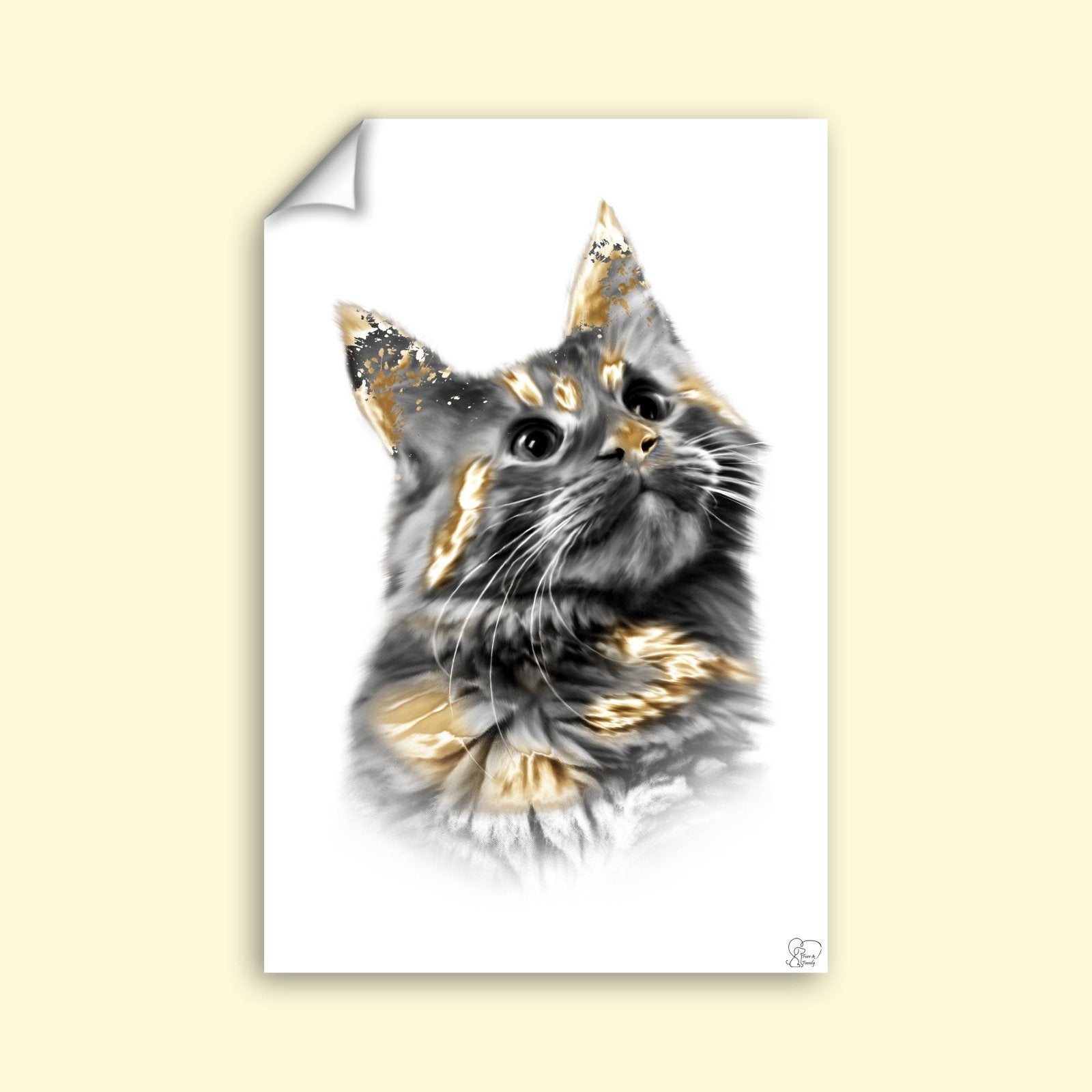 Gold Plated Pet Art - Custom Pet Portrait - 1 Pet - Furr and Family