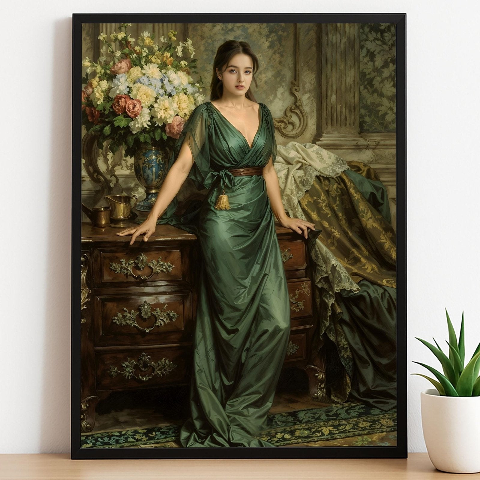 Green Dress Royal Portrait - Human Portrait - Female - Furr and Family