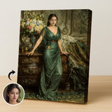 Green Dress Royal Portrait - Human Portrait - Female - Furr and Family