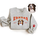 Custom Dog Hoodie Embroidered Dog Name, Personalized Pet Face Sweatshirt, Varsity Style Hoodie- Varsity Colorful Design