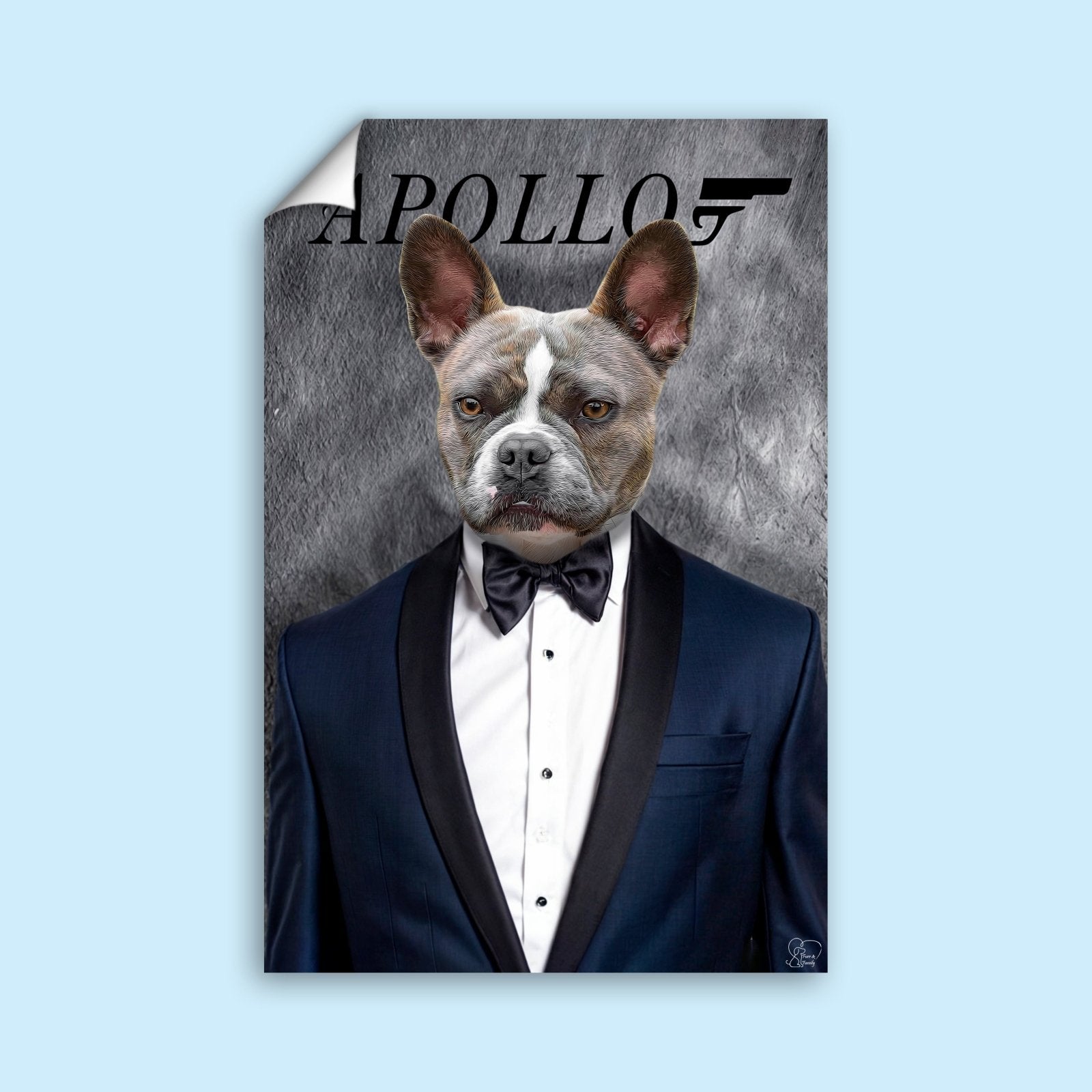 Custom Pet Portrait in James Bond Tuxedo – Personalized 007 - Themed Pet Art - 1 Pet - Furr and Family
