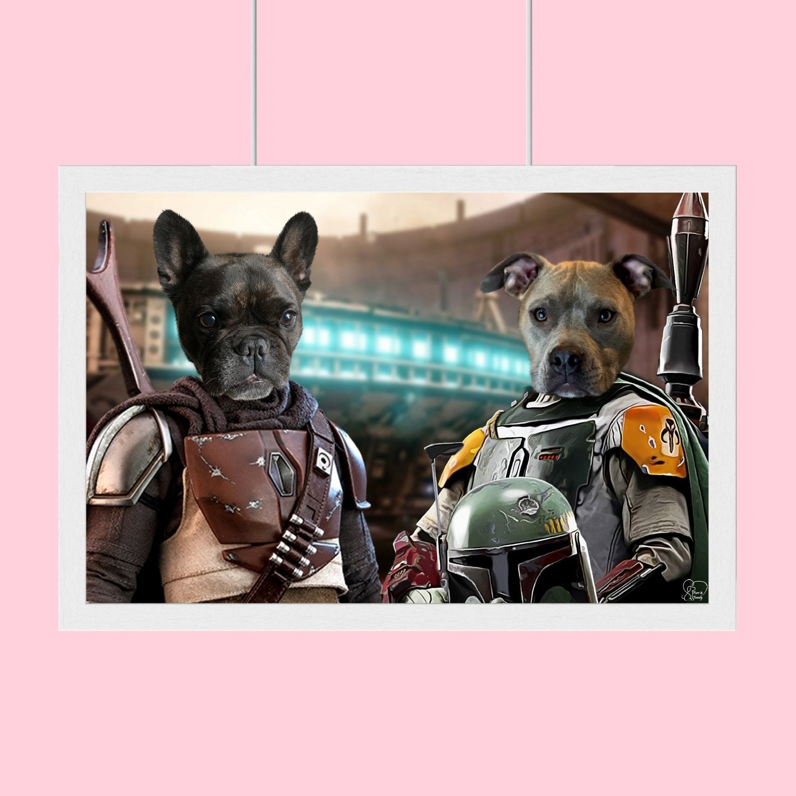 Mando and Grogu Star Wars - Custom Pet Portrait - 2 Pets - Furr and Family