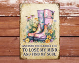 Into The Garden I Go Metal Tin Sign – Inspirational Garden Wall Decor