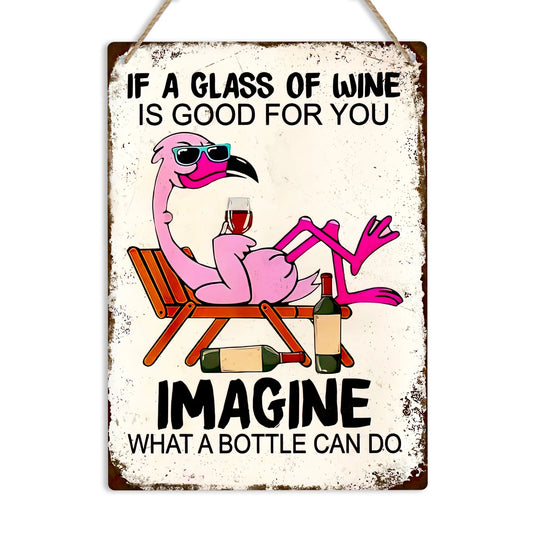 Pink Flamingo Wine Lover Metal Sign – Funny Vintage Bar Decor
