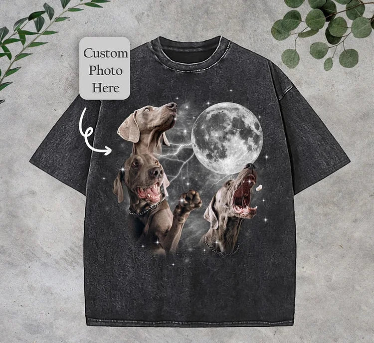 Personalized Dog & Cat with Moon Design and Pet Photo for Mom & Dad Tshirts - Sweatshirts & Hoodies - Vintage Print Apparel - 1 Pet - Furr and Family