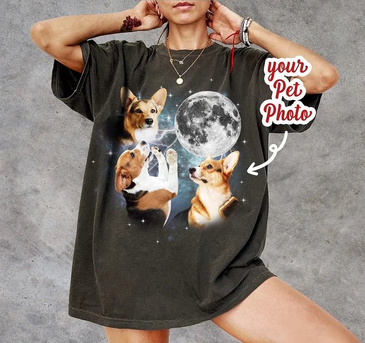 Personalized Dog & Cat with Moon Design and Pet Photo for Mom & Dad Tshirts - Sweatshirts & Hoodies - Vintage Print Apparel - 1 Pet - Furr and Family