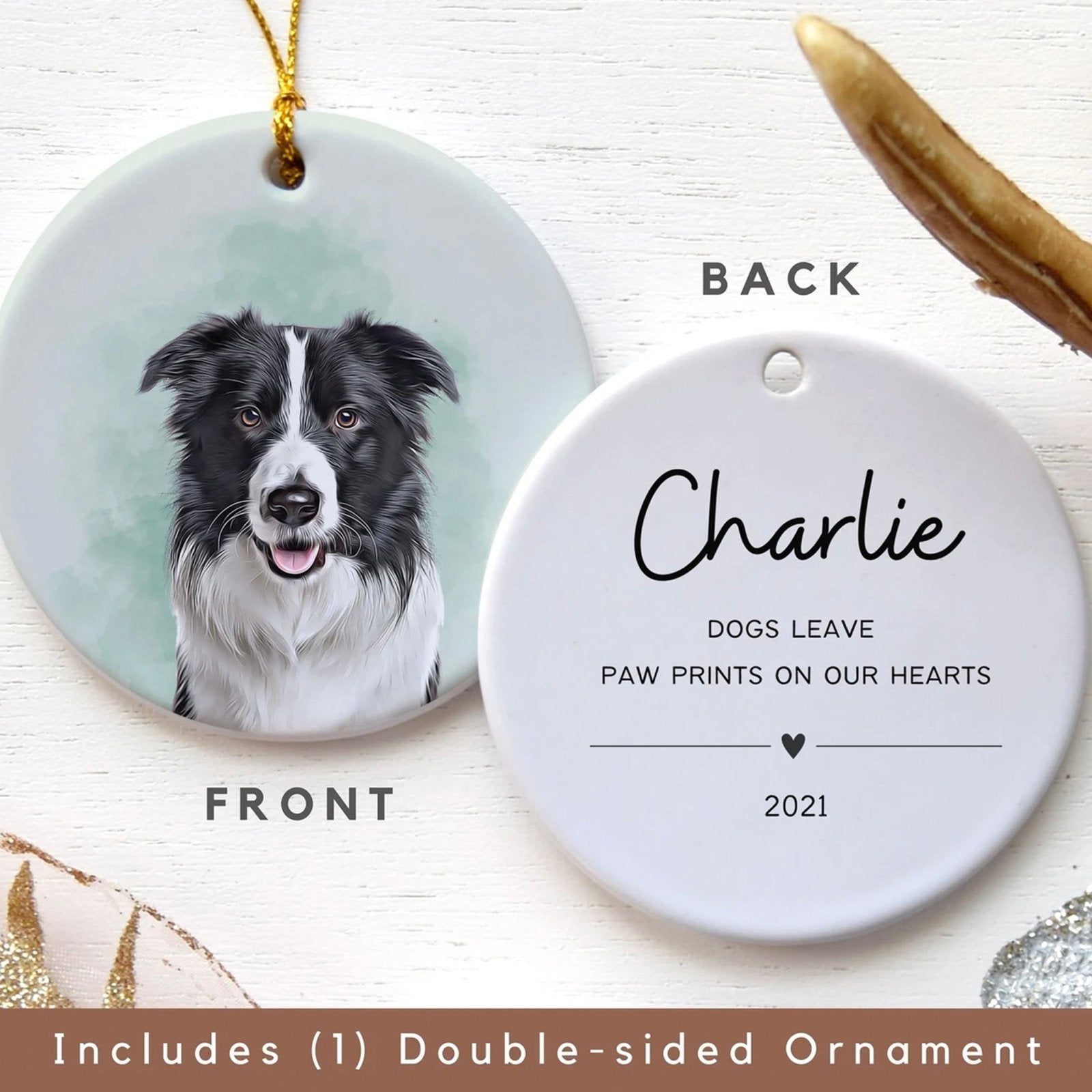 Personalized Pet Watercolor Ornament - Keepsake Christmas Ornament - 1 Pet - Furr and Family