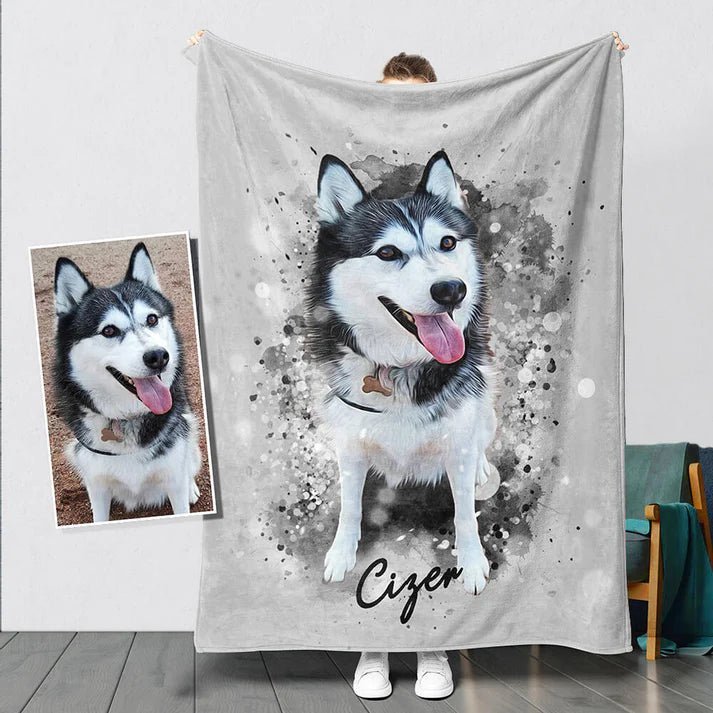 Personalized Watercolor Pet Blanket - Pet Watercolor Style - Blanket - 1 Pet - Furr and Family