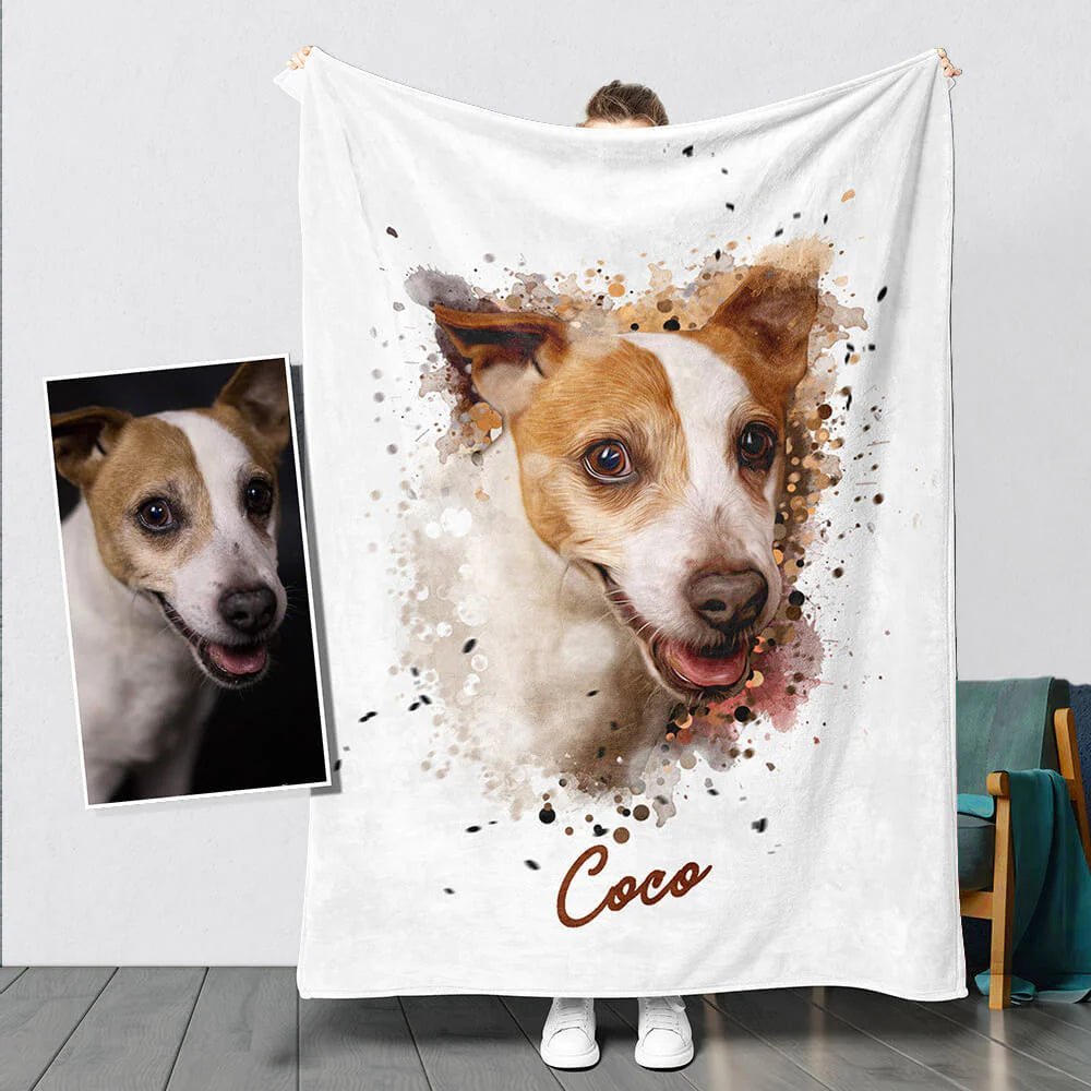 Personalized Watercolor Pet Blanket - Pet Watercolor Style - Blanket - 1 Pet - Furr and Family