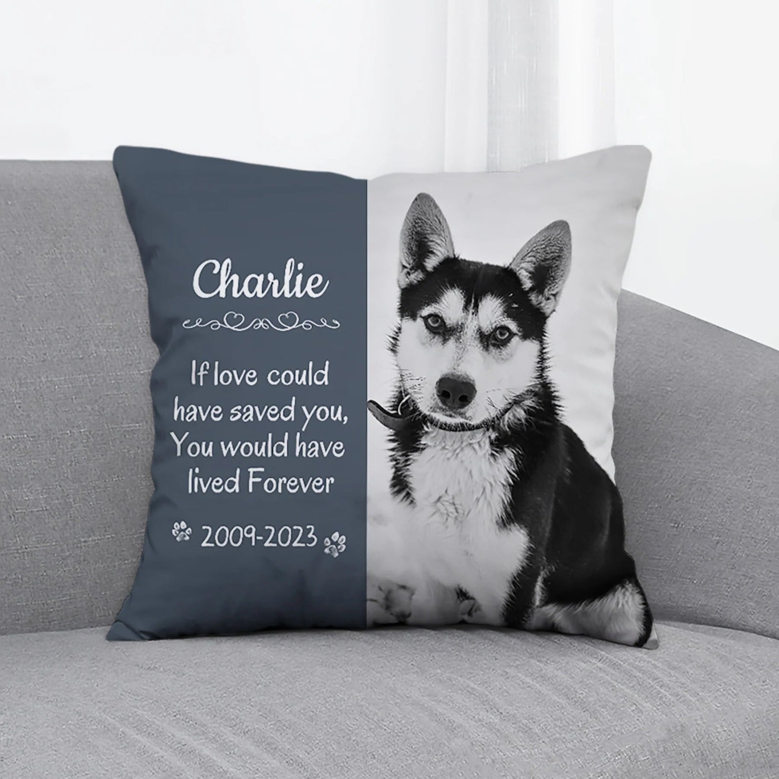 Pet Memorial Pillow with Dog Portrait Personalized Sympathy Gift for Loss of Pet - 1 Pet - Furr and Family