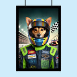 Custom Racing Car Champion Pet Portrait – Personalized Motorsport Pet Art - 1 Pet - Furr and Family