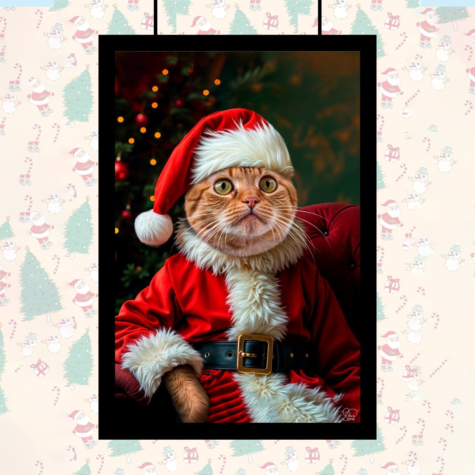 Santa Pet Christmas Portrait – Festive Custom Pet Art - 1 Pet - Furr and Family