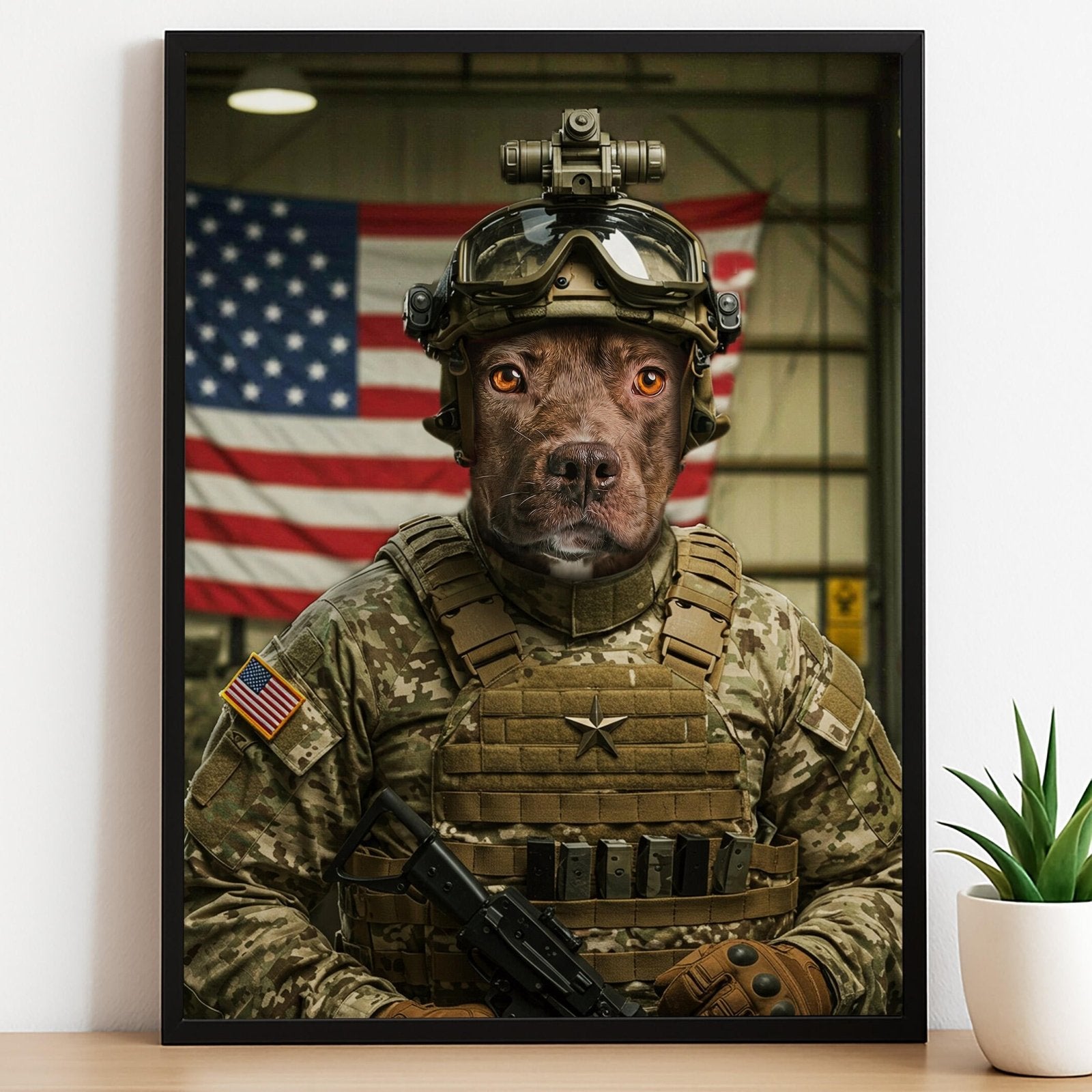 The American Hero - Custom US Military Pet Portrait - military art - 1 Pet - Furr and Family