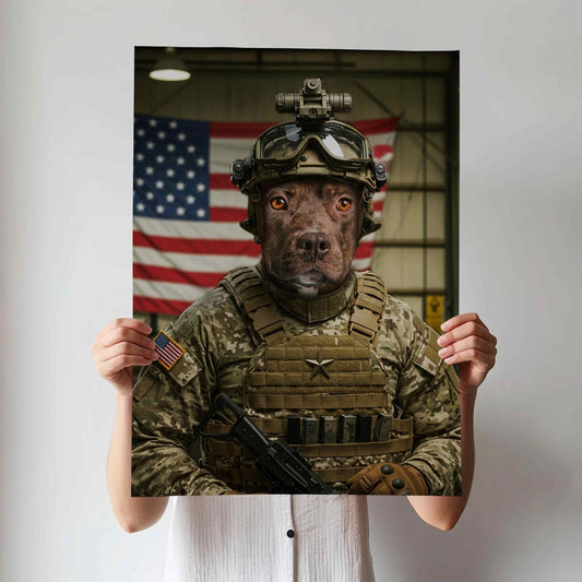 The American Hero - Custom US Military Pet Portrait - military art - 1 Pet - Furr and Family