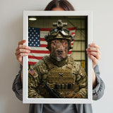 The American Hero - Custom US Military Pet Portrait - military art - 1 Pet - Furr and Family