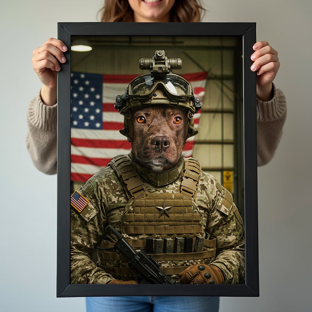 The American Hero - Custom US Military Pet Portrait - military art - 1 Pet - Furr and Family