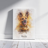 Custom watercolor pet portrait featuring a dog or cat, created with soft, delicate watercolor strokes that highlight their features