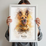 Custom watercolor pet portrait featuring a dog or cat, created with soft, delicate watercolor strokes that highlight their features