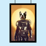 Custom Pet Portrait in Mandalorian Armor – Personalized Star Wars-Themed Pet Art