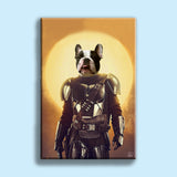 Custom Pet Portrait in Mandalorian Armor – Personalized Star Wars-Themed Pet Art