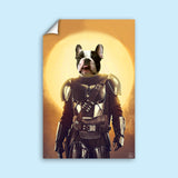 Custom Pet Portrait in Mandalorian Armor – Personalized Star Wars-Themed Pet Art