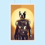 Custom Pet Portrait in Mandalorian Armor – Personalized Star Wars-Themed Pet Art