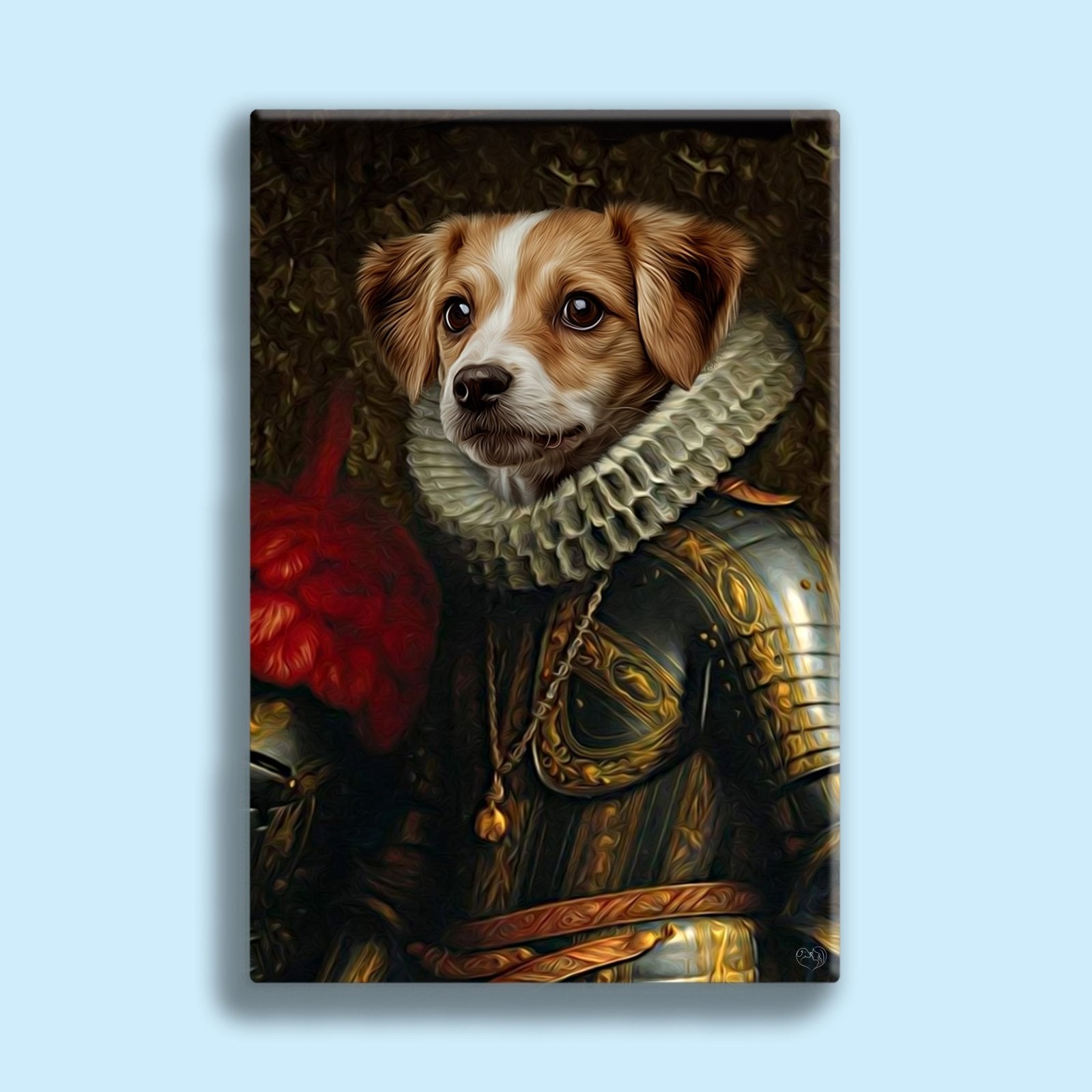 Custom royal pet portrait featuring a dog or cat dressed in regal attire, with aristocratic details and a sophisticated background