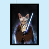 Custom Jedi Cat Portrait | Dog Cat with Lightsaber Canvas Pet Art