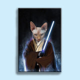 Custom Jedi Cat Portrait | Dog Cat with Lightsaber Canvas Pet Art