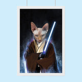 Custom Jedi Cat Portrait | Dog Cat with Lightsaber Canvas Pet Art