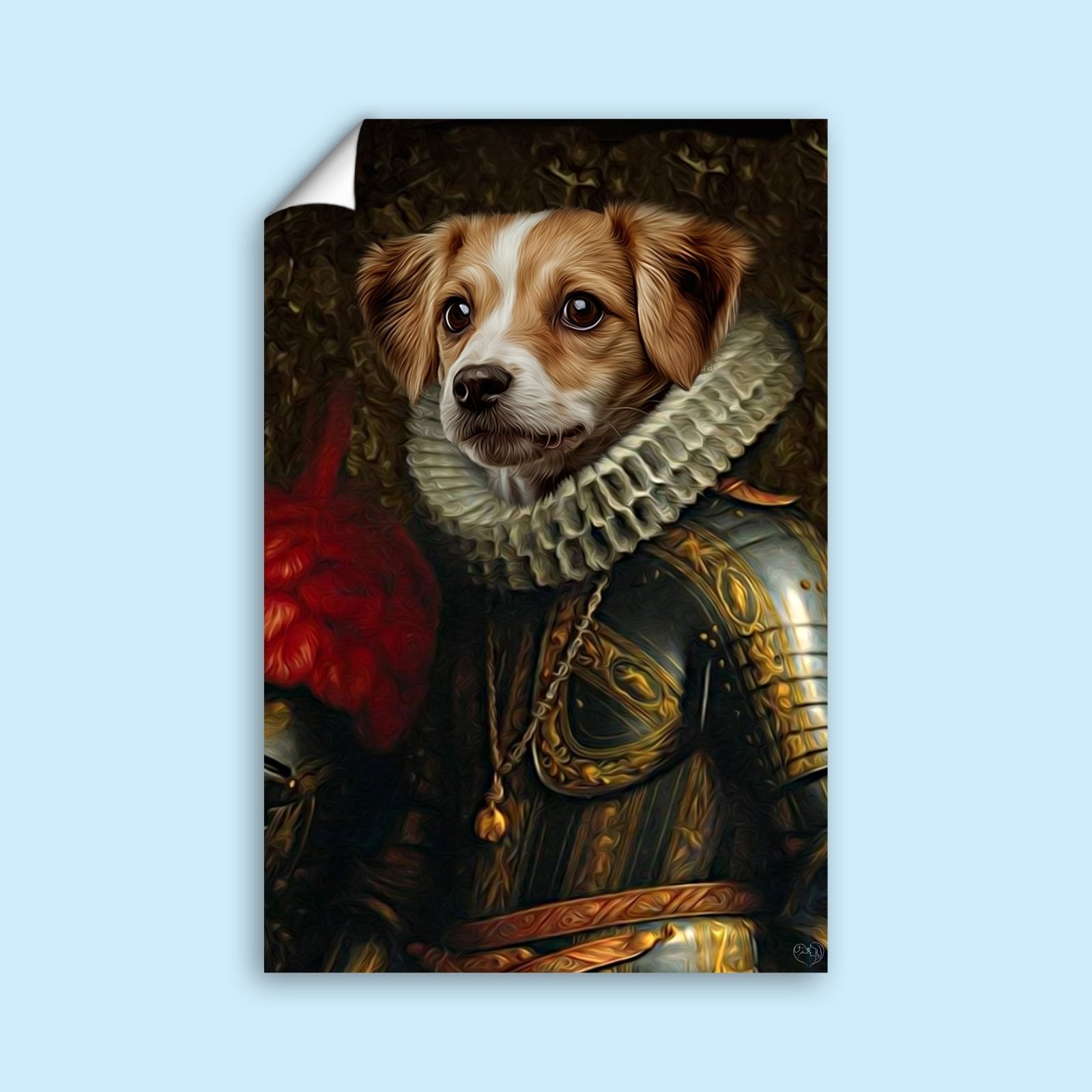 Custom royal pet portrait featuring a dog or cat dressed in regal attire, with aristocratic details and a sophisticated background