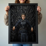 Custom Queen Portrait – Woman Sitting on Iron Throne in Black Gown