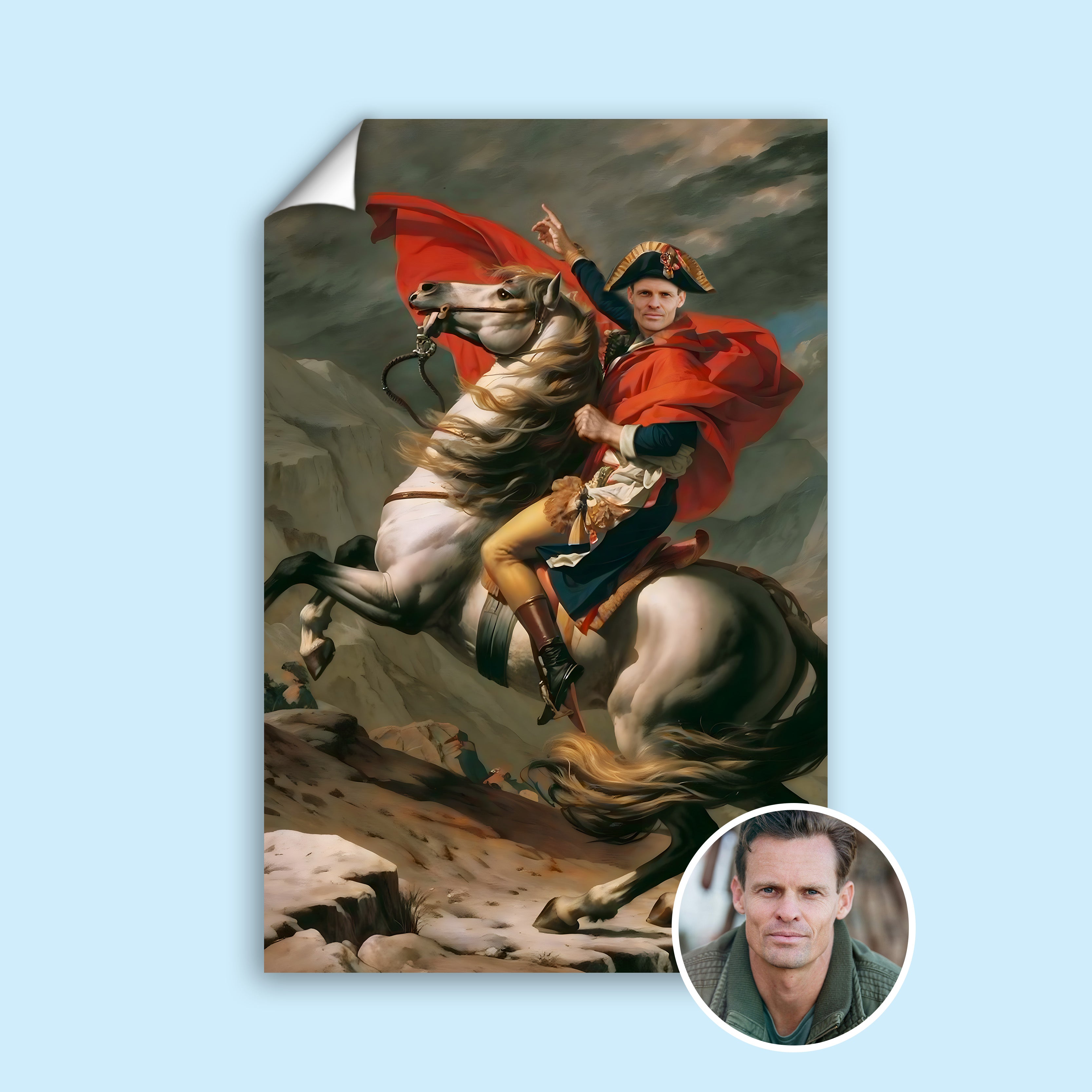 Custom Napoleon Royal Portrait – Human on Horse with Red Cape