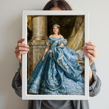 Custom Blue Dress Queen Portrait – Woman in Royal Gown with Tiara