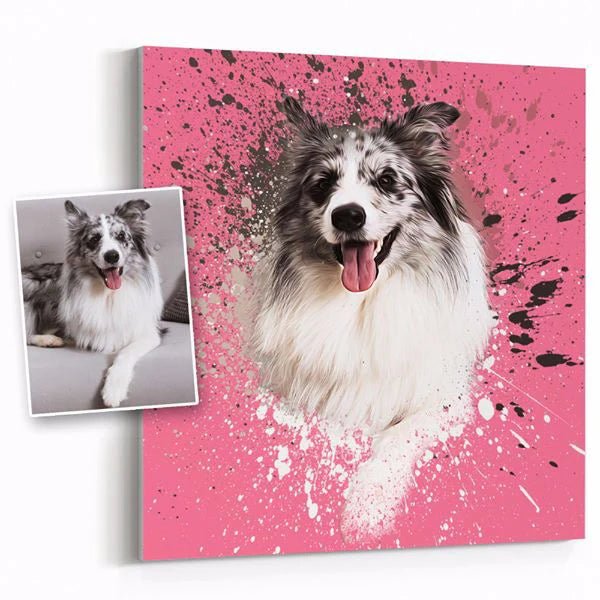 Custom contemporary pet portrait featuring a dog or cat in a vibrant, modern style with geometric shapes and bold colors