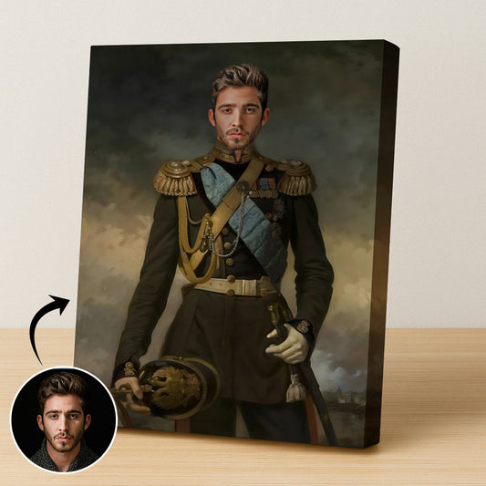 Custom Young Commander Portrait – Man in Olive and Gold Royal Uniform