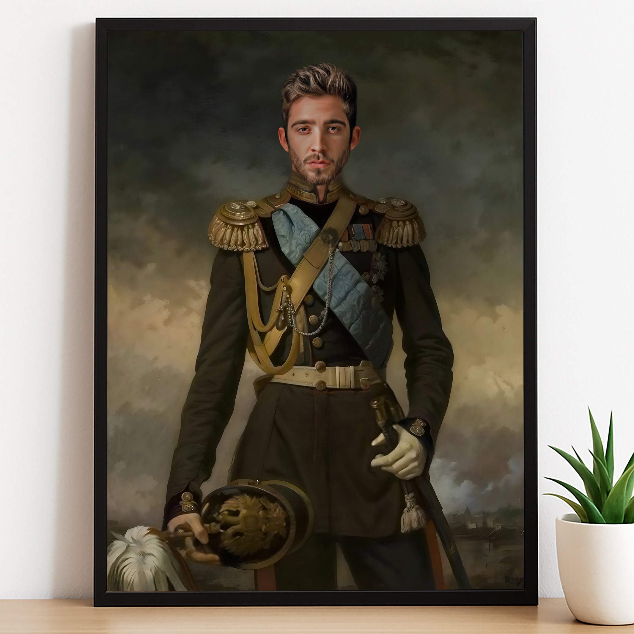 Custom Young Commander Portrait – Man in Olive and Gold Royal Uniform