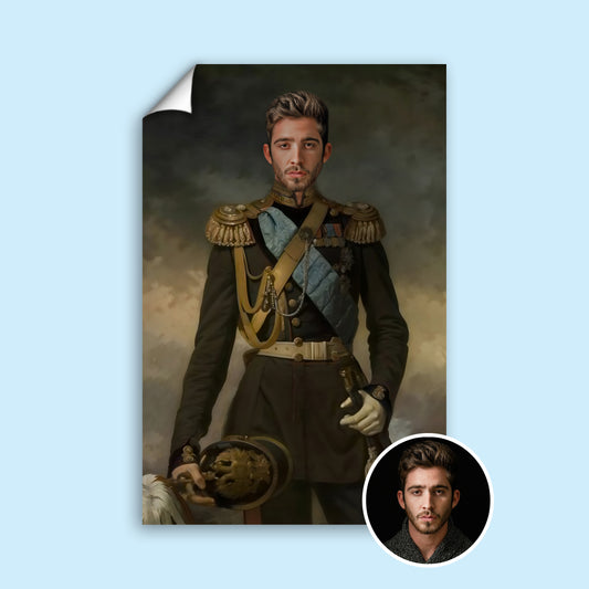 Custom Young Commander Portrait – Man in Olive and Gold Royal Uniform