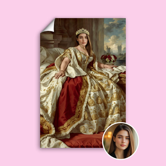 Custom Baroque Royal Queen Portrait for Women in Gold and Red Dress