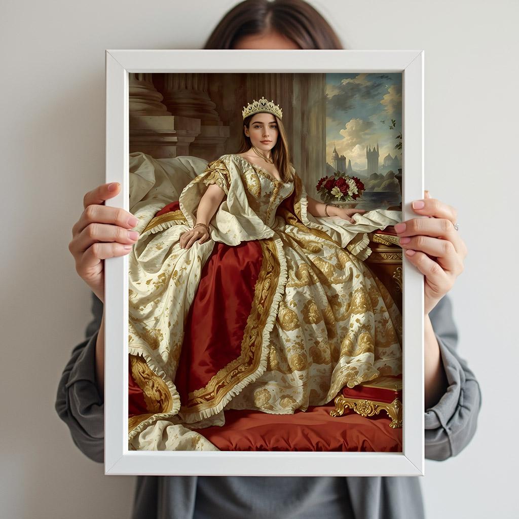 Custom Baroque Royal Queen Portrait for Women in Gold and Red Dress