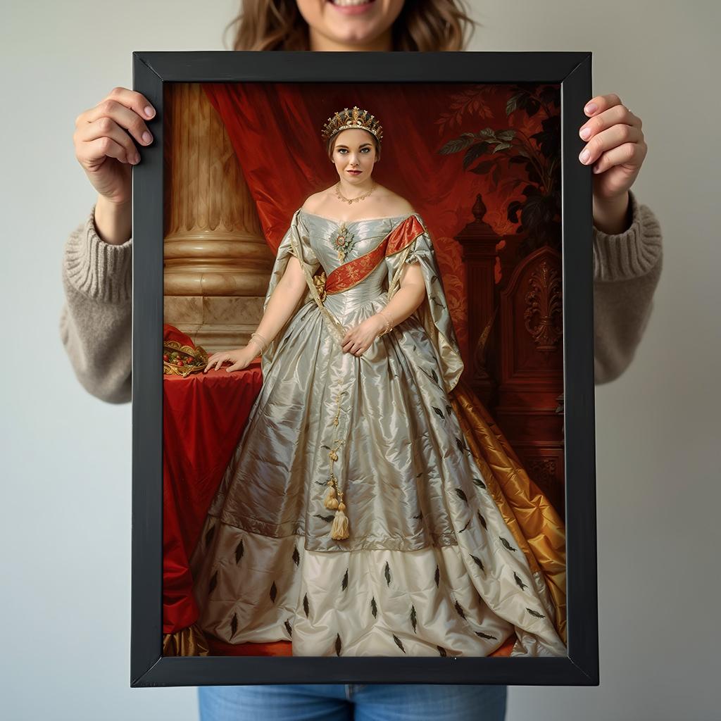 Classic Renaissance Royal Female Portrait in Grey Silk Gown
